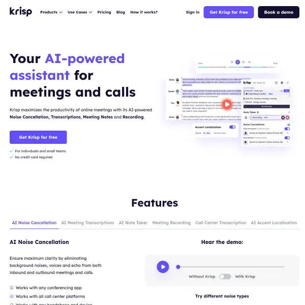 Worldâs #1 Noise Cancelling App and AI Meeting Assistant